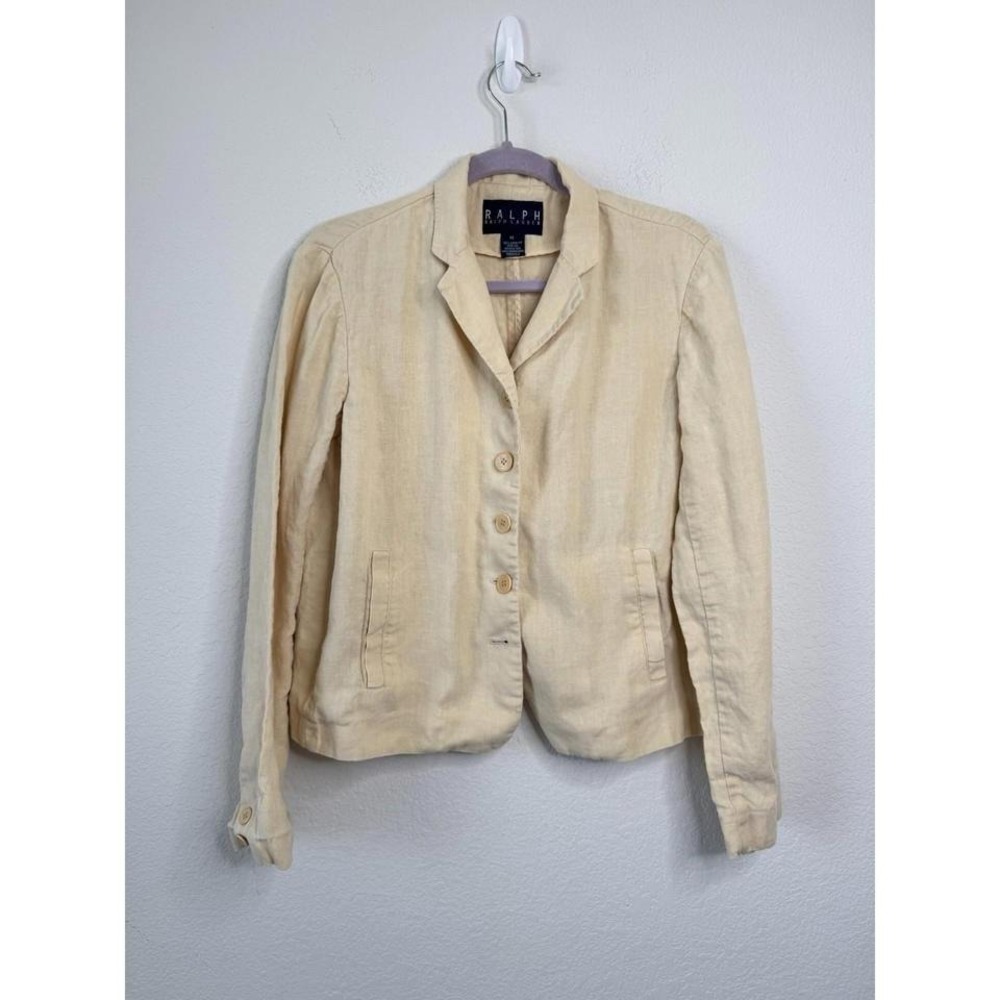 Vintage Ralph Lauren Womens 100% Linen Blazer Jacket Beige Sz 14 Career Read*